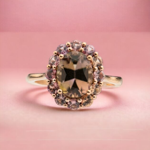 Anello Isabella con zoisite fancy e zaffiri rosa