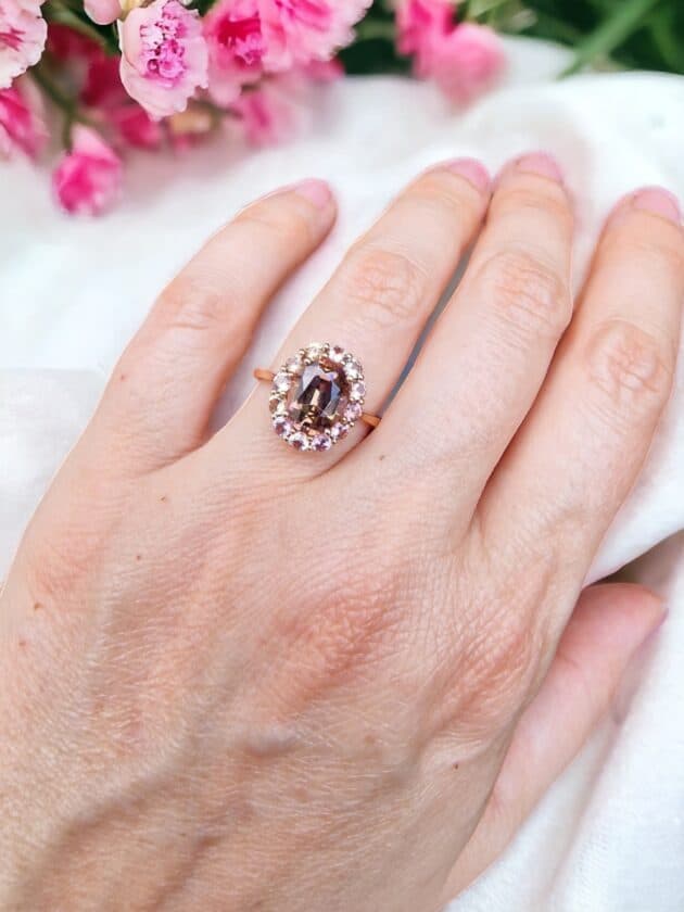 Anello Isabella con zoisite fancy e zaffiri rosa - immagine 2